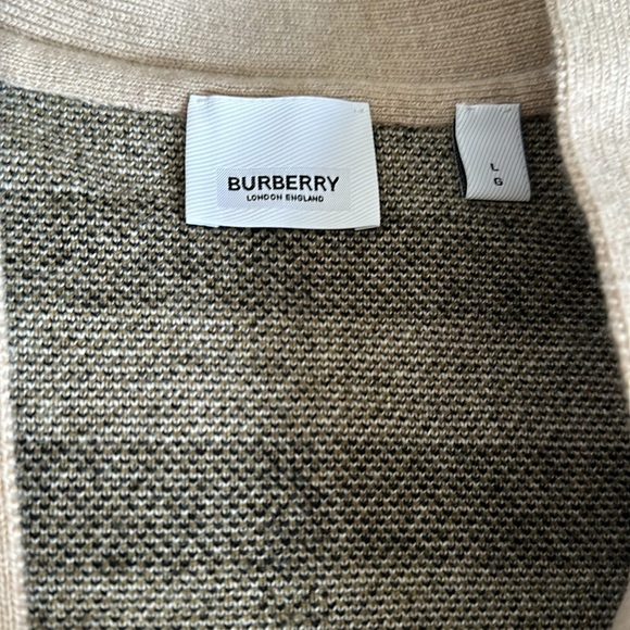 Burberry Signature Check Jacquard  Cardigan Wool Cashmere in Beige | size L - Picture 7 of 12
